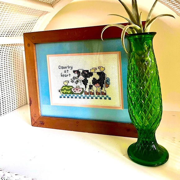 Vintage Other - VintageHandcrafted Country at Heart Cross Stitched Cow Farm Chicks Watermelon